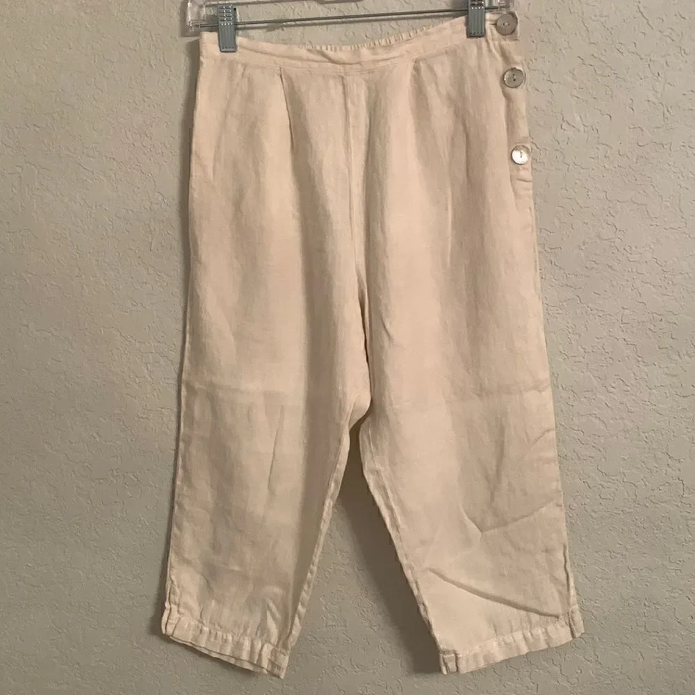 Christine Damien Linen White Cropped Pants Size S
